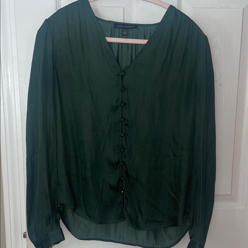 Banana Republic Green Button-Front Long Sleeve Blouse